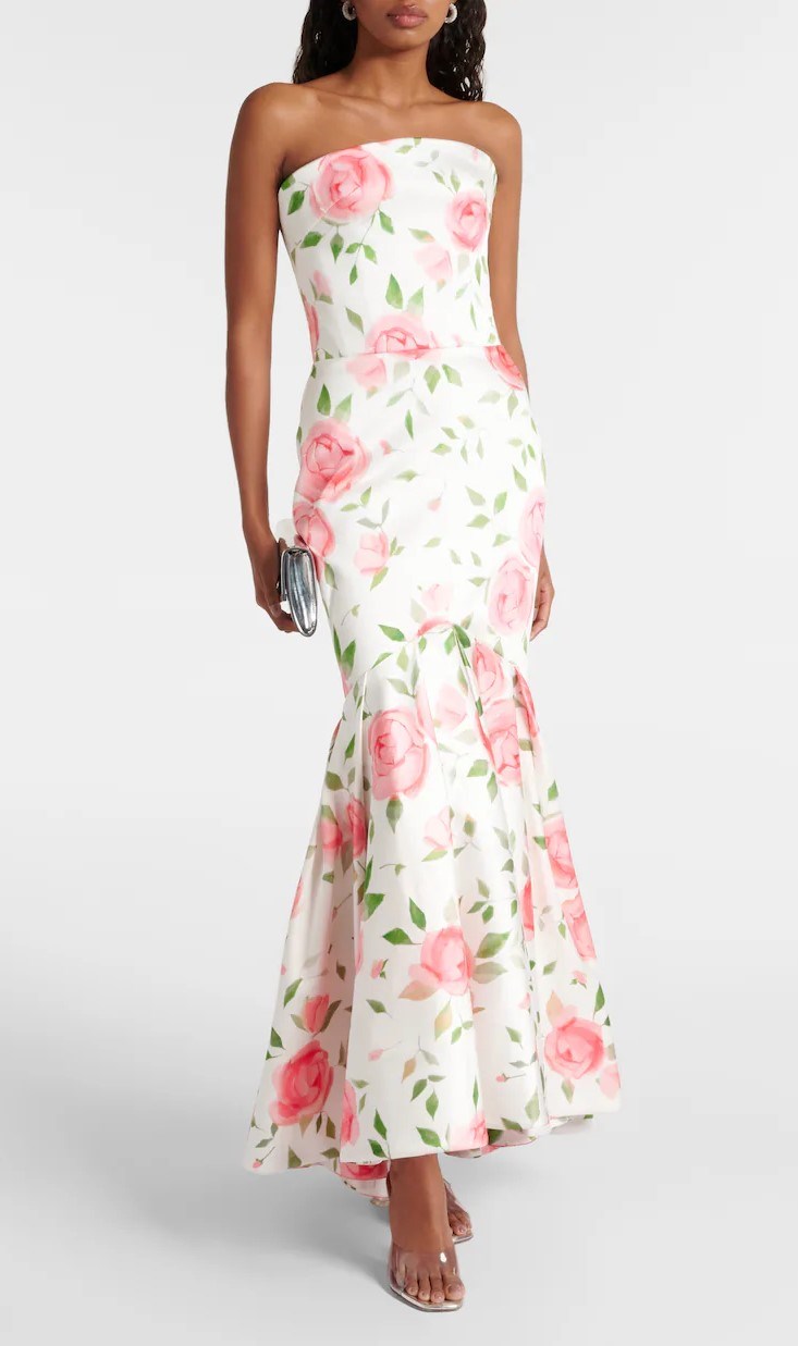 Picture of FLORAL PRINTED SATIN MAXI DRESS WITH RUFFLED SKIRT
