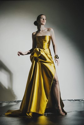 Show details for STRAPLESS EVENING DRESS WITH A DRAPED SIDE  Picture of STRAPLESS EVENING DRESS WITH A DRAPED SIDE