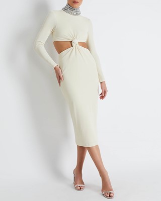 Picture of STRETCH KNIT MIDI DRESS WITH REMOVABLE BEADED COLLAR