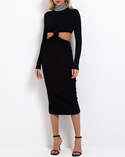 Picture of STRETCH KNIT MIDI DRESS WITH REMOVABLE BEADED COLLAR, Picture 1