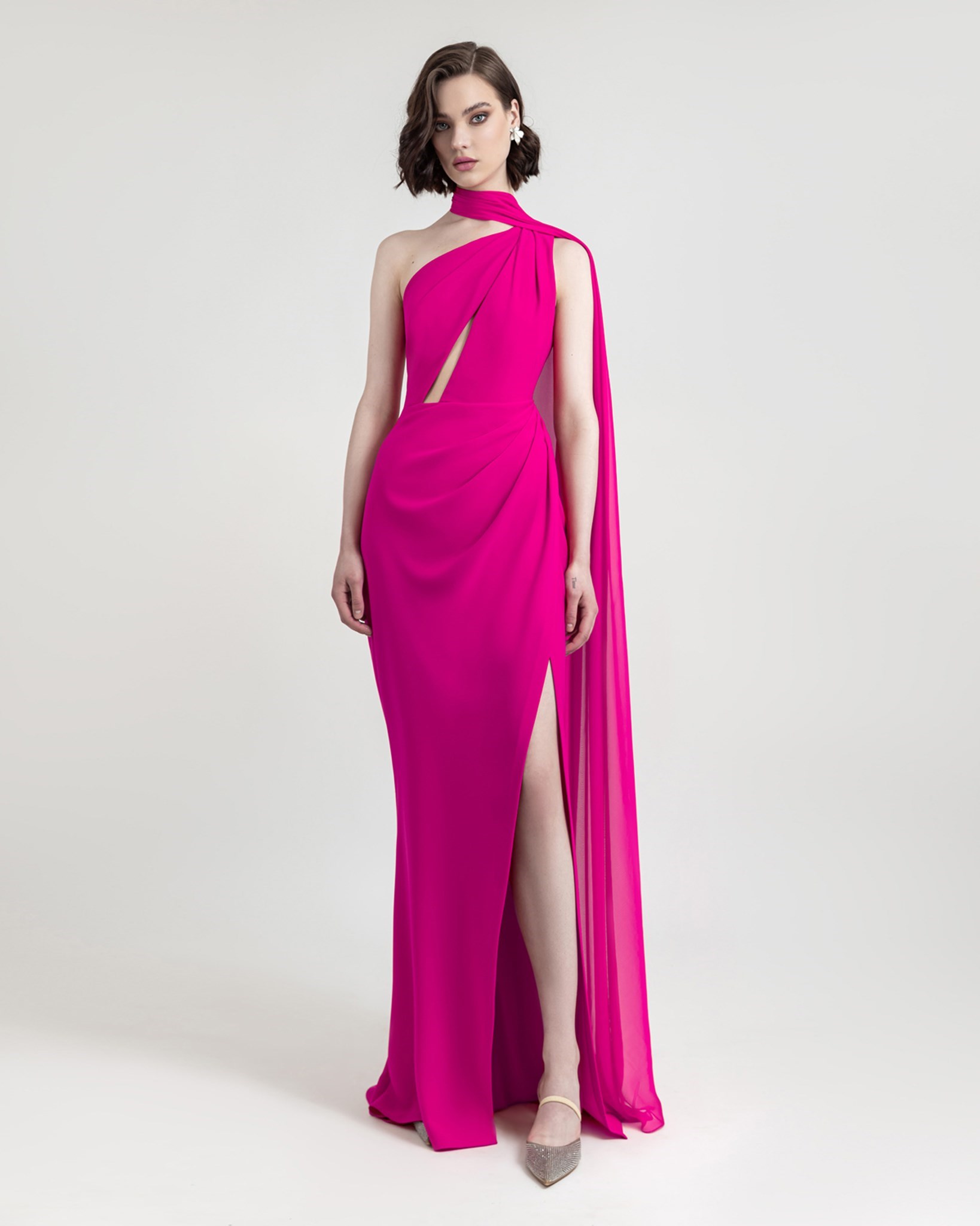 Picture of ASYMMETRICAL DRAPING CREPE DRESS