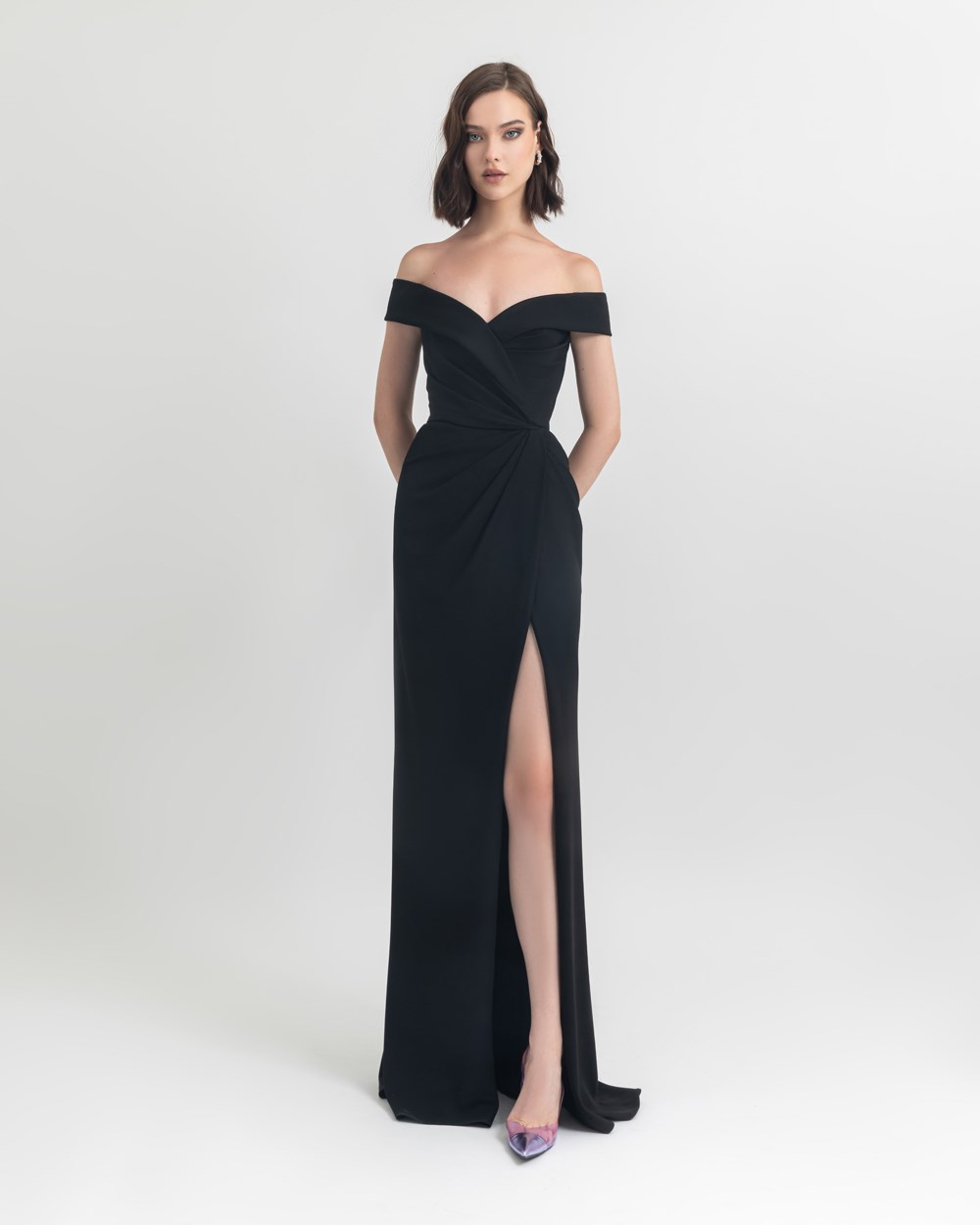 Picture of OFF SHOULDER SLIM CUT CREPE LONG DRESS 