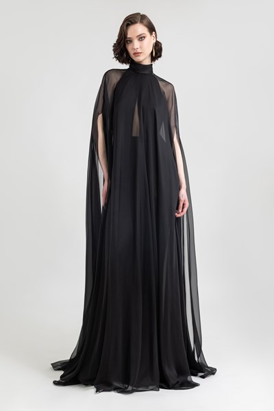Picture of SLIM CUT CREPE DRESS WITH OVERLAYERED CAPE, Picture 1
