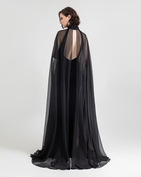 Picture of SLIM CUT CREPE DRESS WITH OVERLAYERED CAPE, Picture 3