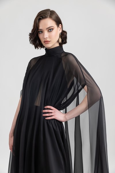 Picture of SLIM CUT CREPE DRESS WITH OVERLAYERED CAPE, Picture 5