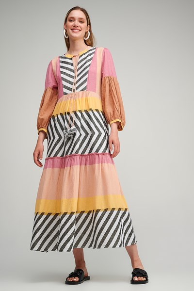 Picture of MAXI DRESS LONG SLEEVE PINK BLK, Picture 1