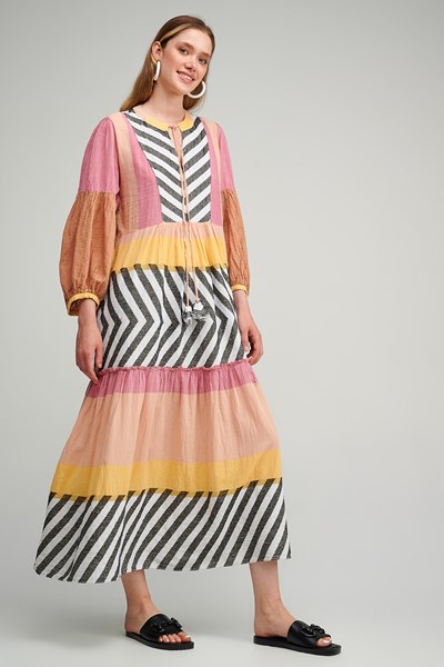 Picture of MAXI DRESS LONG SLEEVE PINK BLK, Picture 2