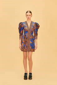 Picture of TROPICAL GOLD  BLUE SHORT SLEEVE MINI DRESS