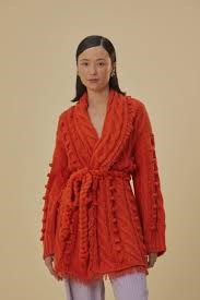 Picture of ORANGE BRAIDED KNIT CARDIGAN