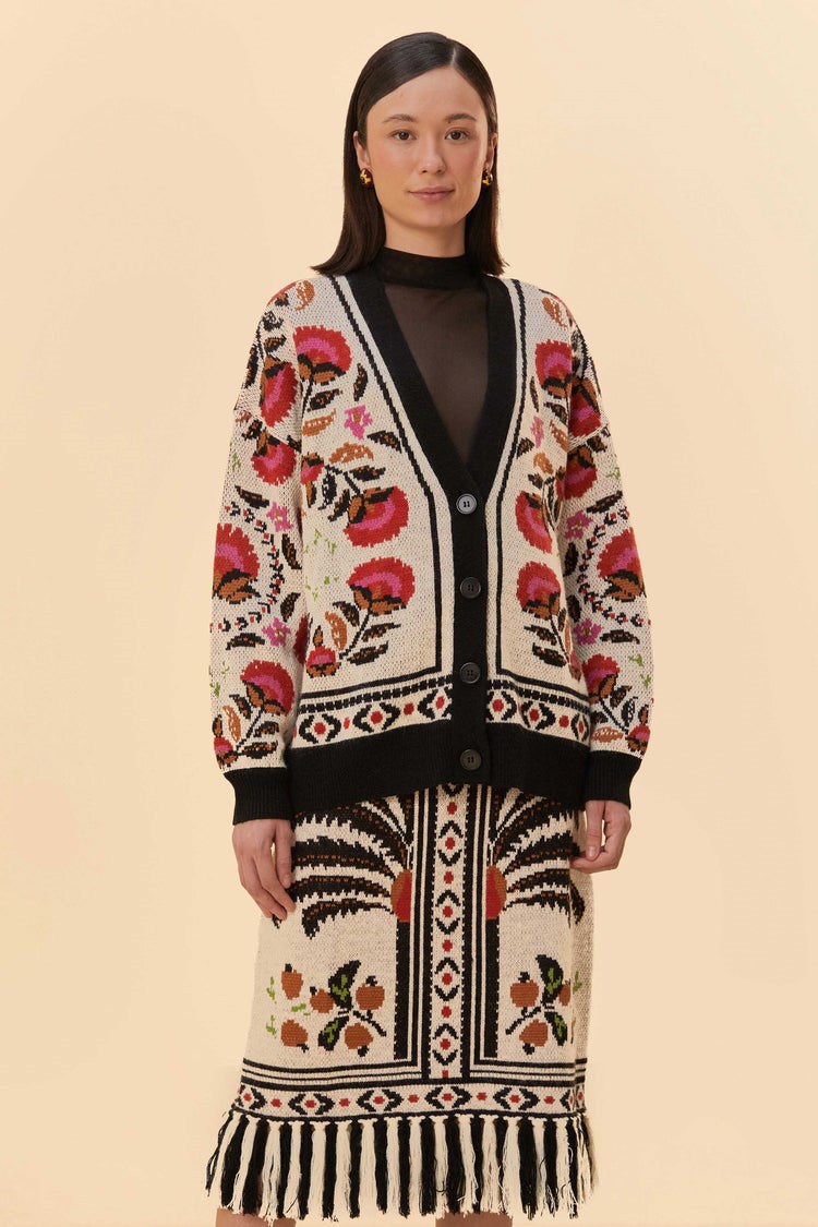 Picture of KNIT FRINGE MINI SKIRT PALM PARADISE