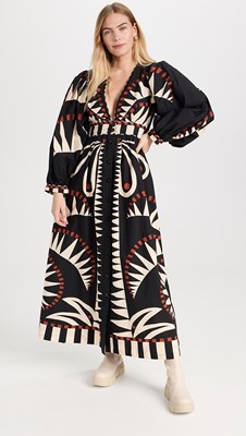 Picture of V NECK PUFFED SLEEVE MAXI DRESS