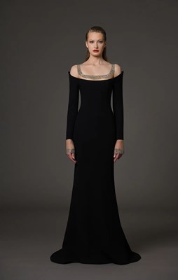 Picture of EMBROIDERED CREPE PARTY DRESS WITH DETAILS ON SLEEVE 