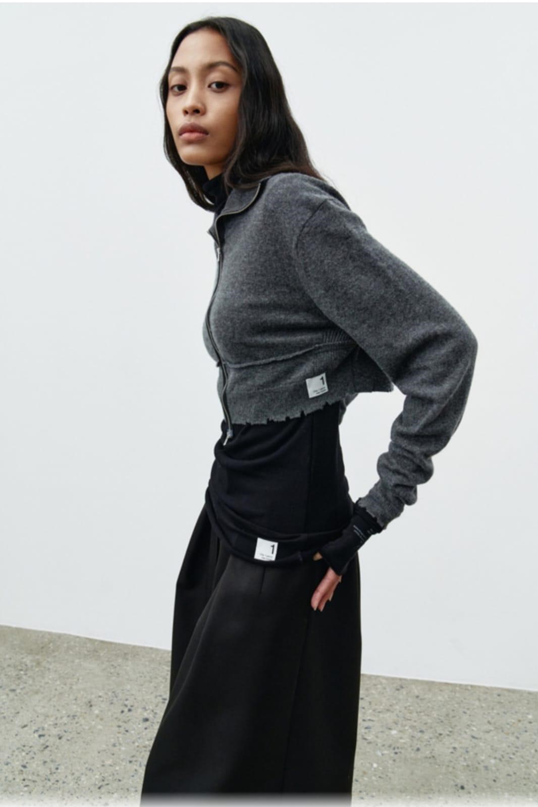 Picture of DESTROYED CASHMERE KNIT ZIP-UP SWEATER