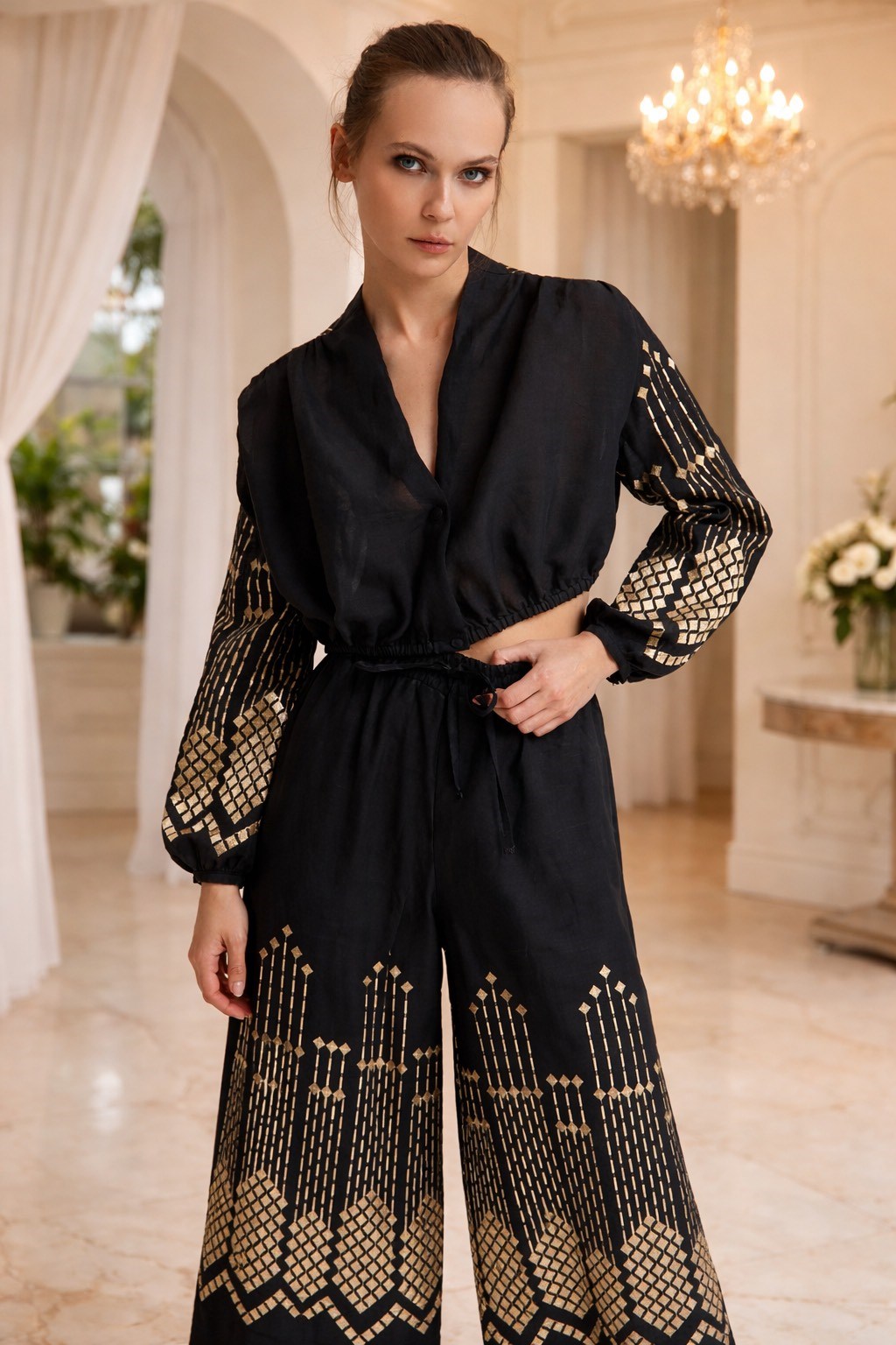 Picture of PANTS GRAPE LOOSE DRAWSTRING BLK