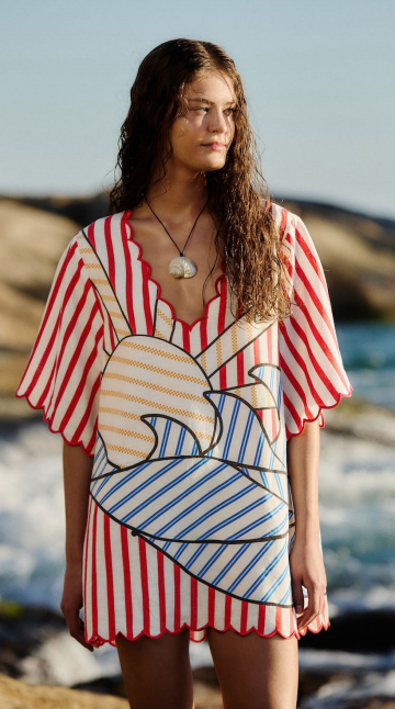 Picture of NAVY STRIPES OFF WHT MINI DRESS