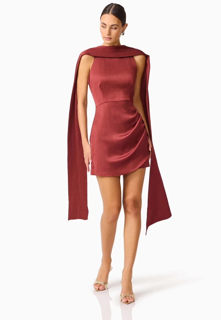 Picture of CALISTA NECK SCARF MINI DRESS BURGUNDY