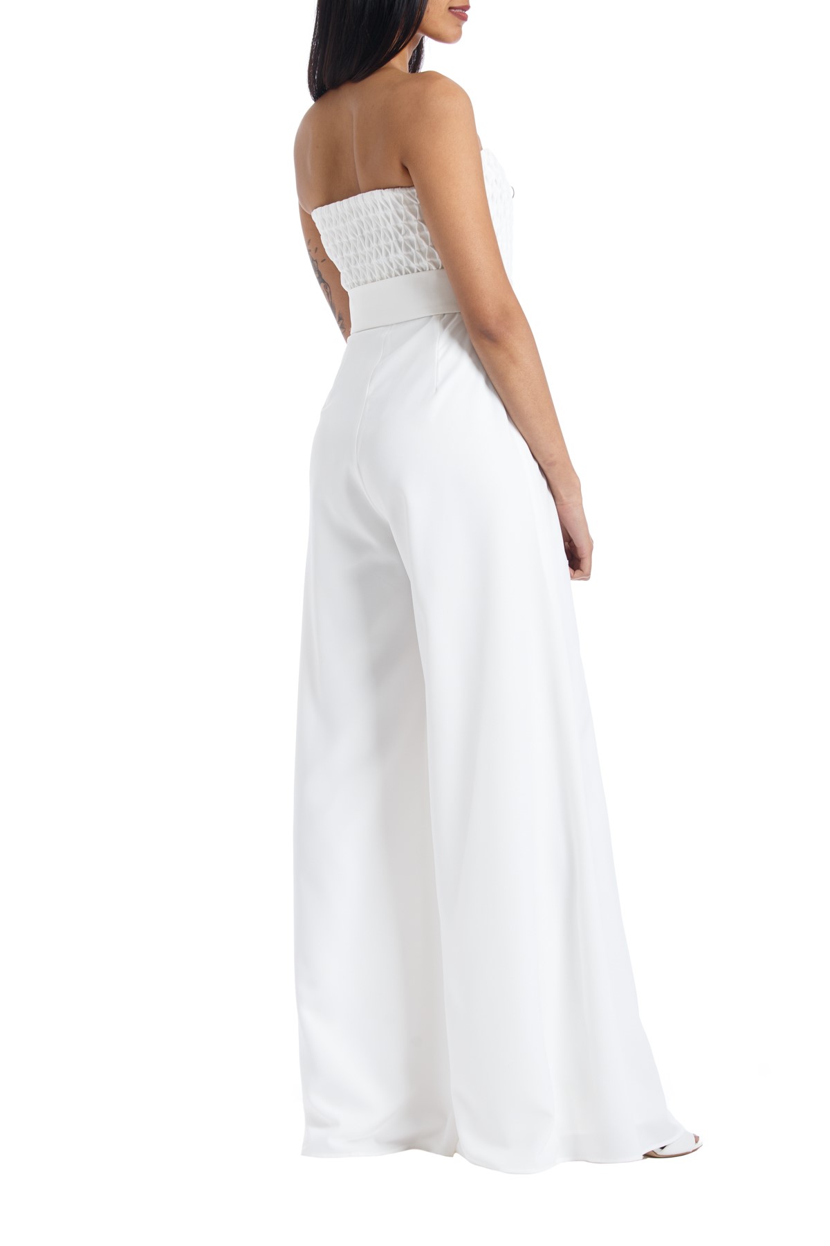 white strapless pantsuit