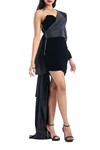 Picture of VELVET DRESS WITH TAFFETAS SLEEVES AND SKIRT