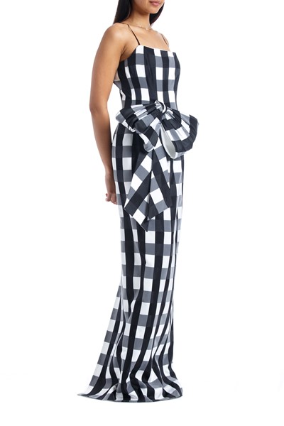 Picture of Bow Embellished Checked Satin Midi Dress, Picture 2