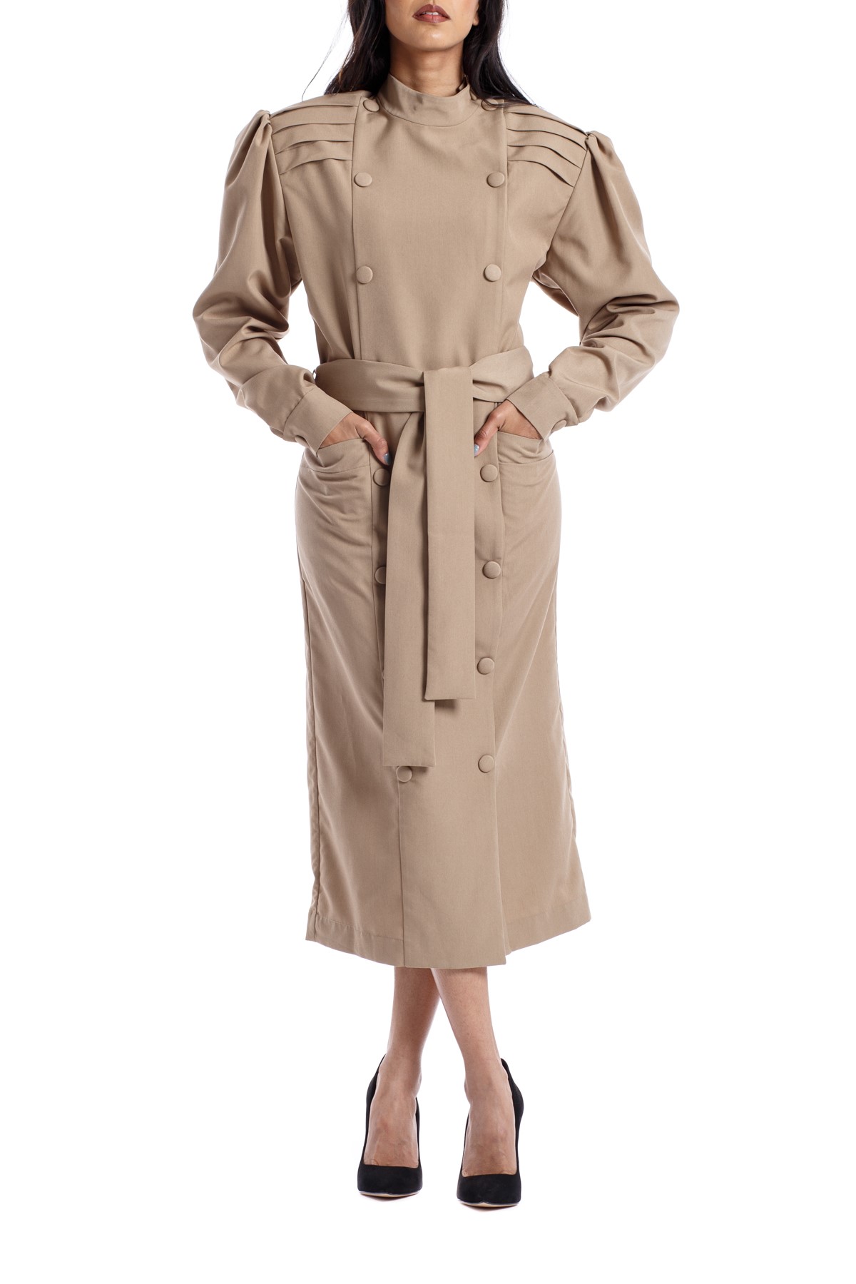 beige trench dress