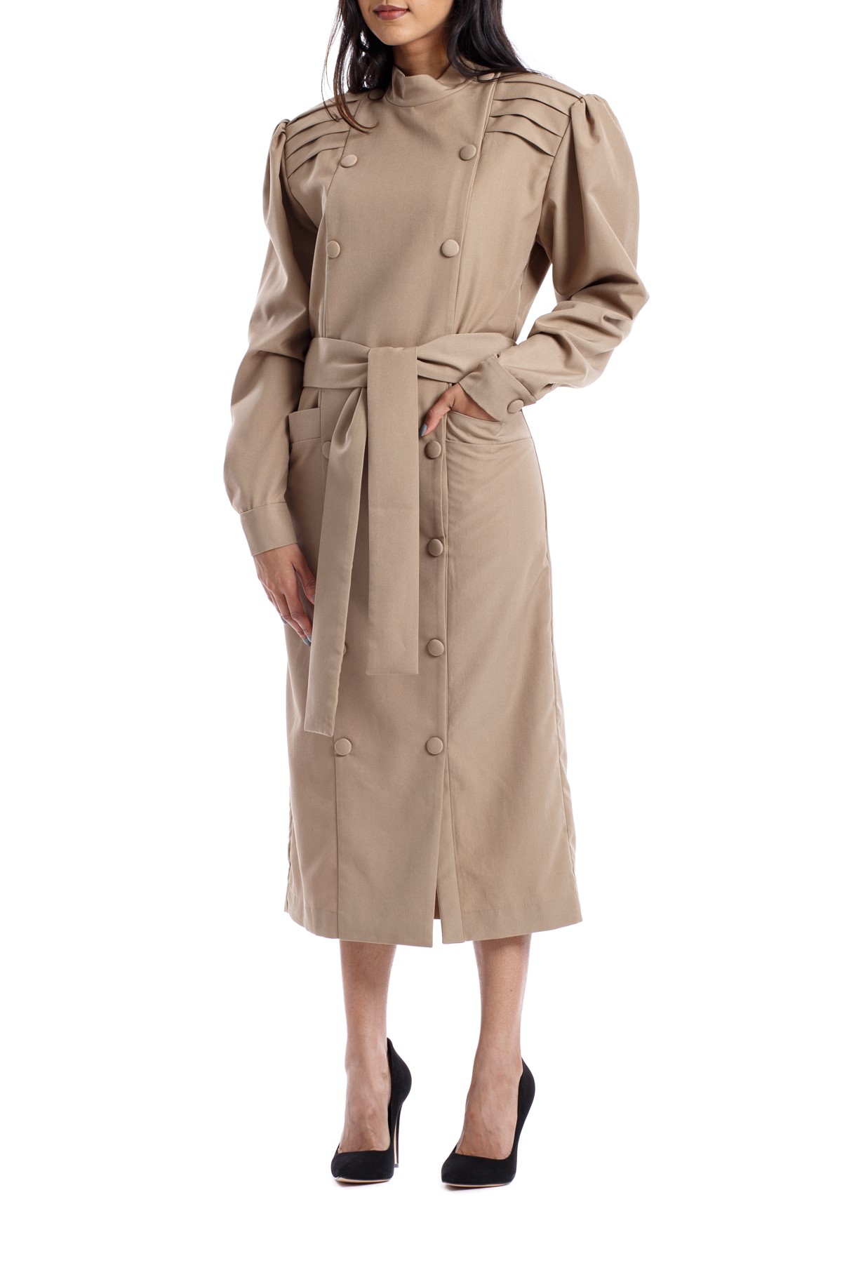 beige trench dress